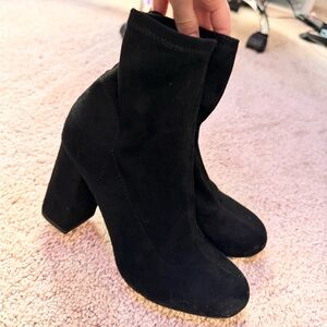 MIA Black Heeled Faux Suede Boots